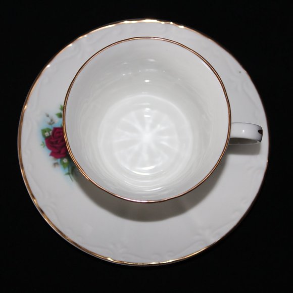 Vintage Fine Bone China Teacup Set with Red Roses | Sunrise Tea Cup & Saucer Set - Picture 3 of 16